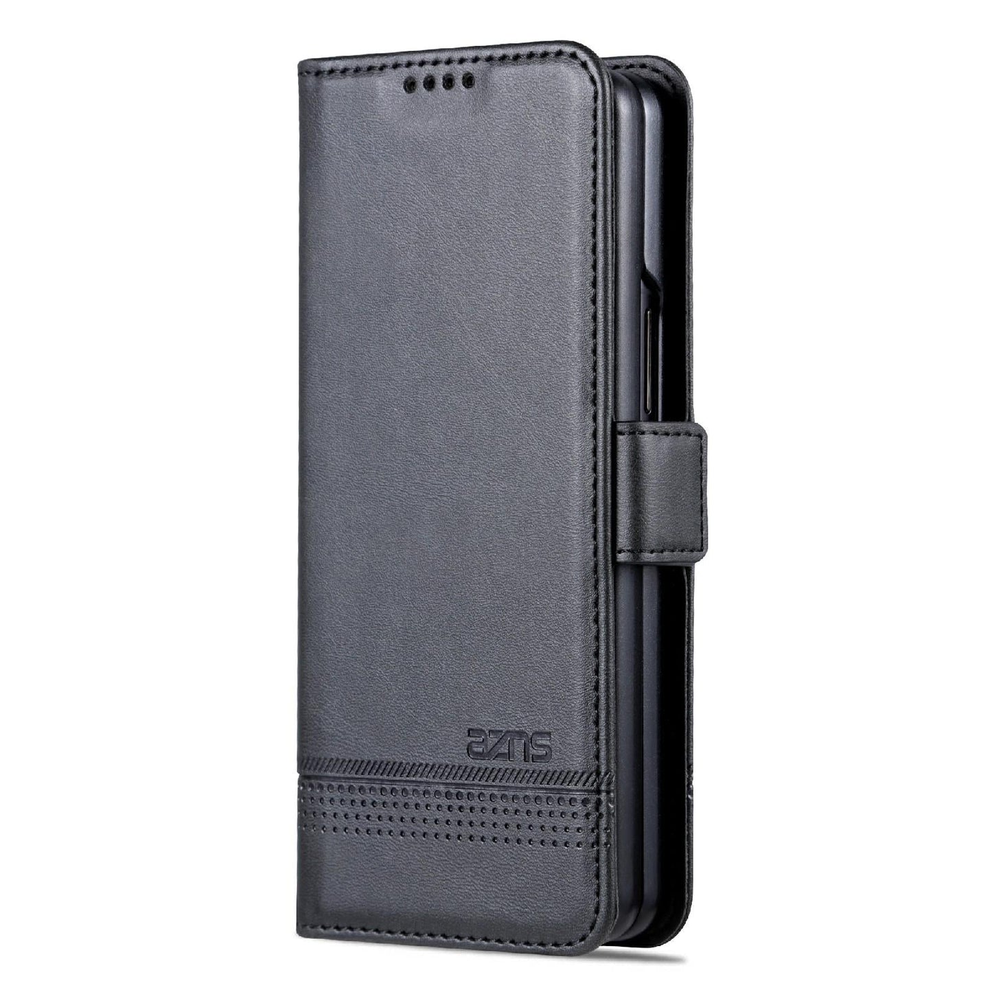 For Samsung Galaxy Z Fold4 5G Leather Magnetic Phone Case - Calf Texture - Black