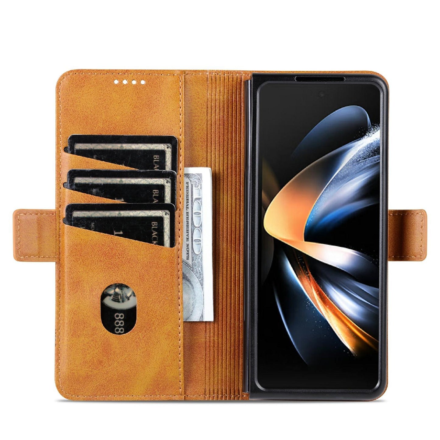 For Samsung Galaxy Z Fold4 5G Leather Magnetic Phone Case - Calf Texture - Black