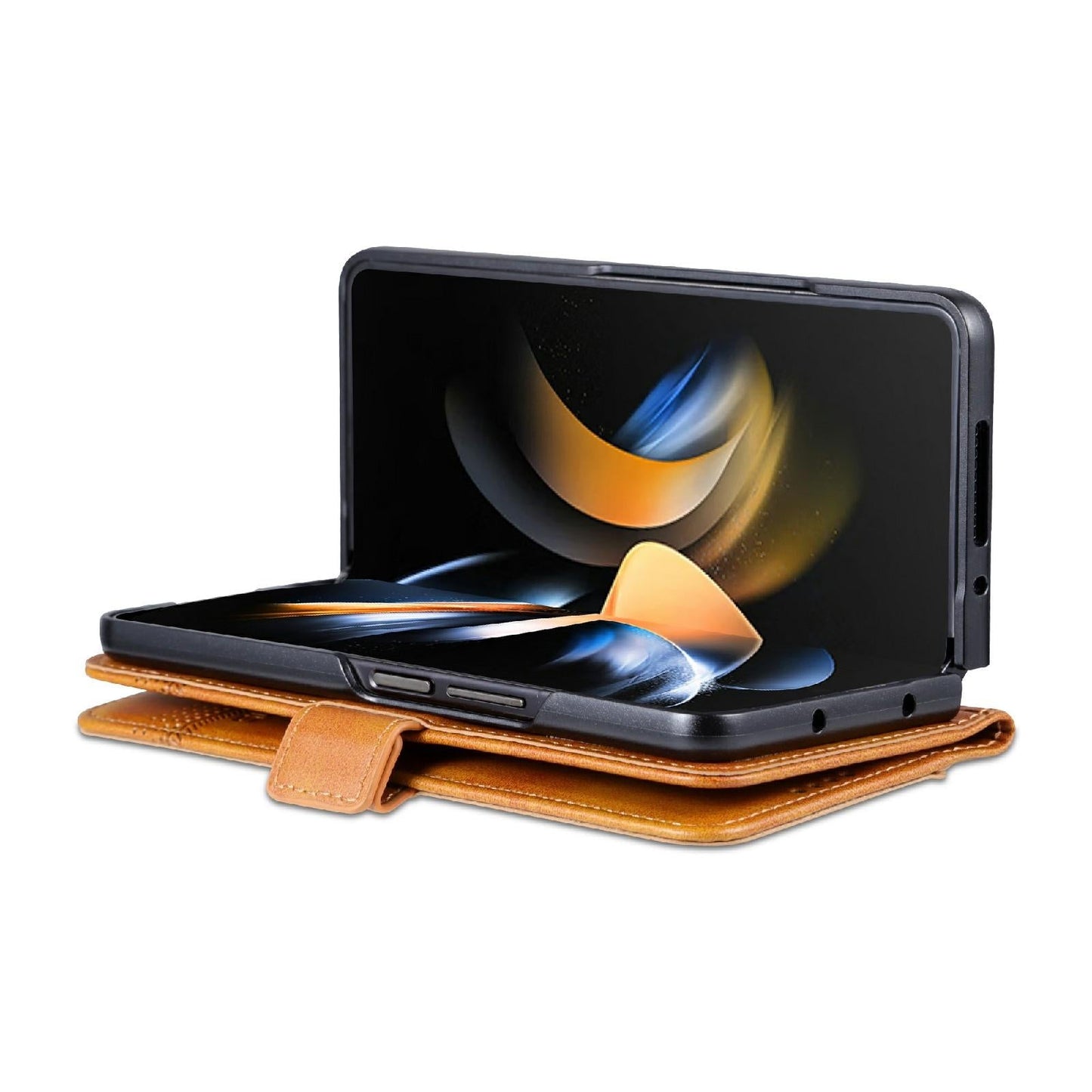 For Samsung Galaxy Z Fold4 5G Leather Magnetic Phone Case - Calf Texture - Black