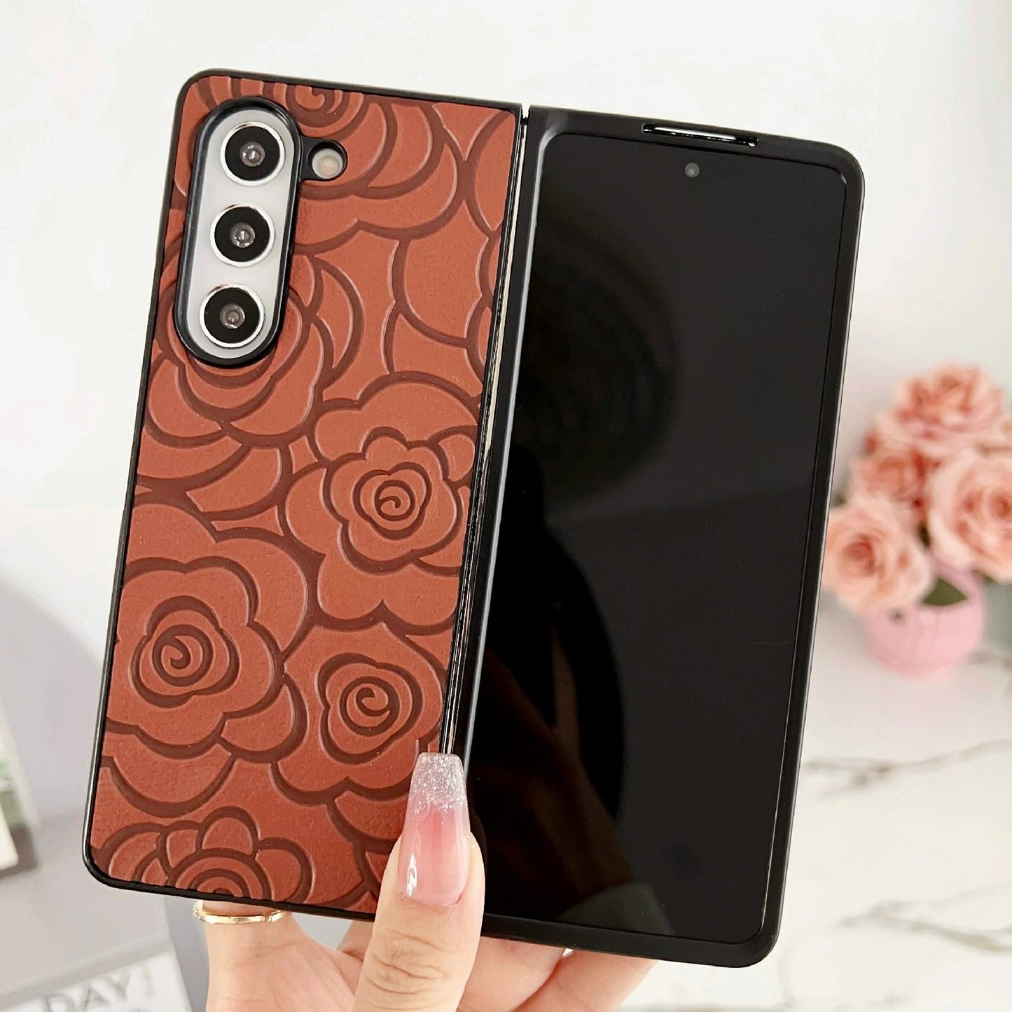 For Samsung Galaxy Z Fold4 5G Floral Print Protective Phone Case - Red