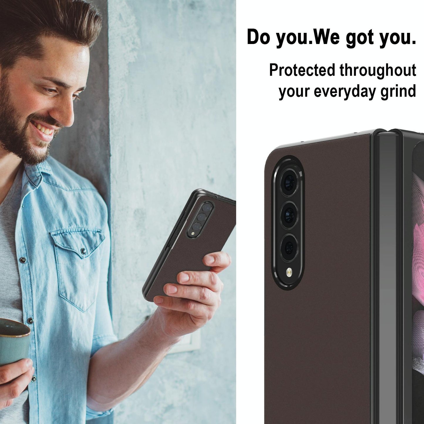 For Samsung Galaxy Z Fold4 5G Leather Shockproof Case - Black