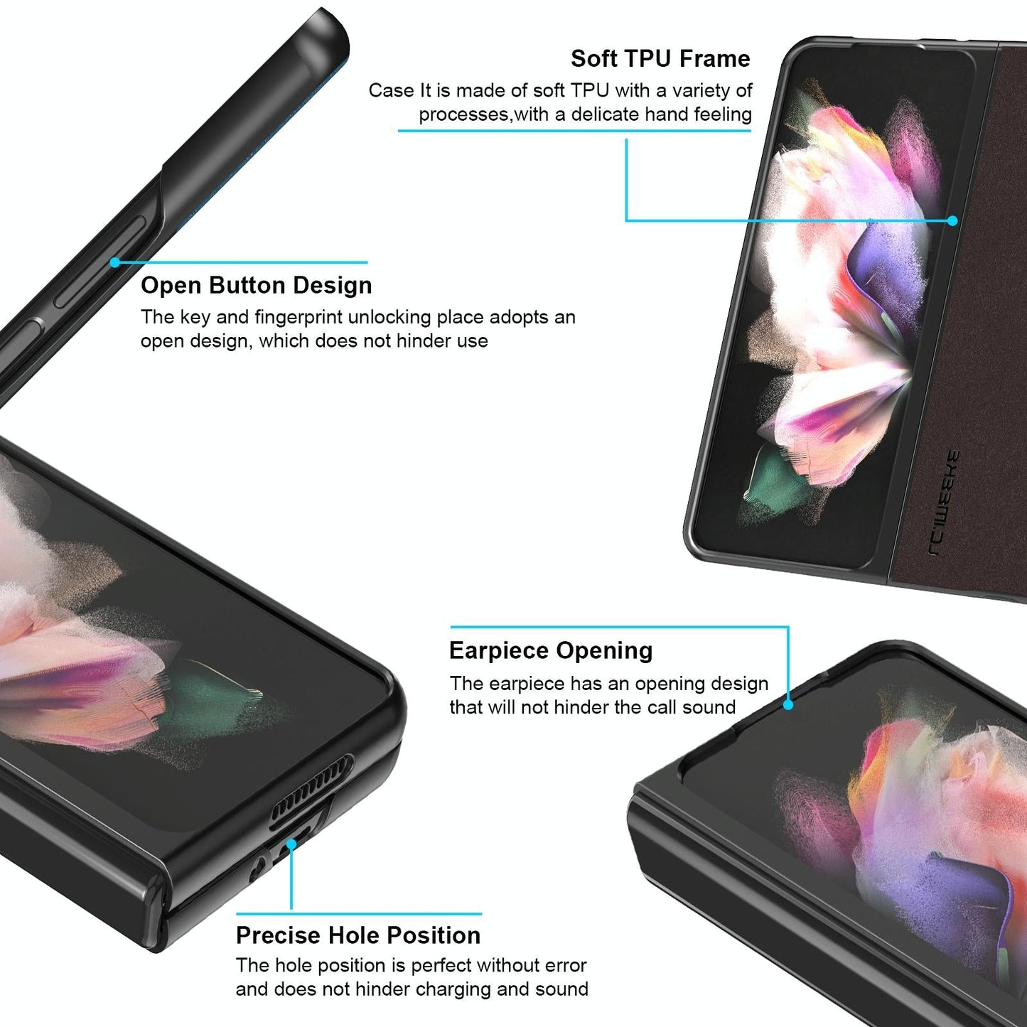 For Samsung Galaxy Z Fold4 5G Leather Shockproof Case - Black