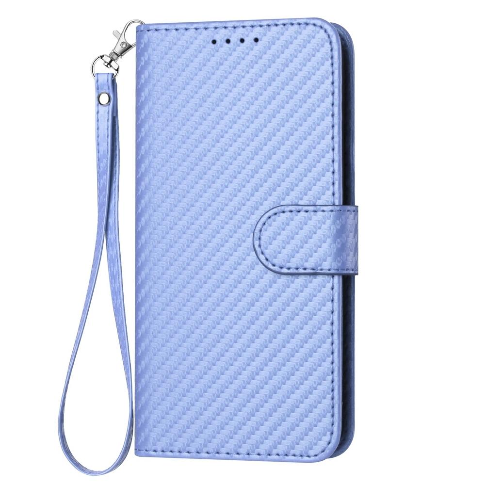 For Samsung Galaxy Z Fold4 5G Carbon Fiber Leather Phone Case With Lanyard - Light Blue
