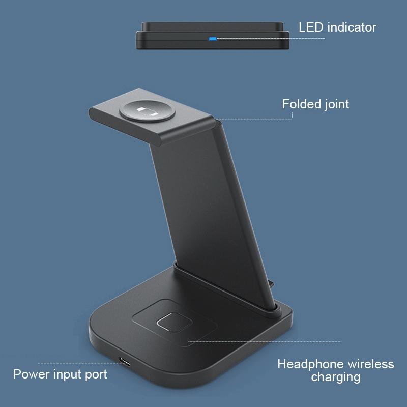 3 In 1 Foldable Charging Stand For Iphones Apple Watch And Airpods - Black