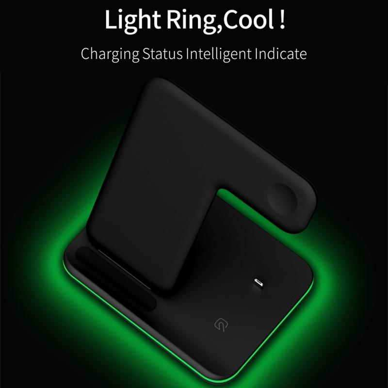 3 In 1 Magnetic Wireless Charger With Touch Ring Light - Black