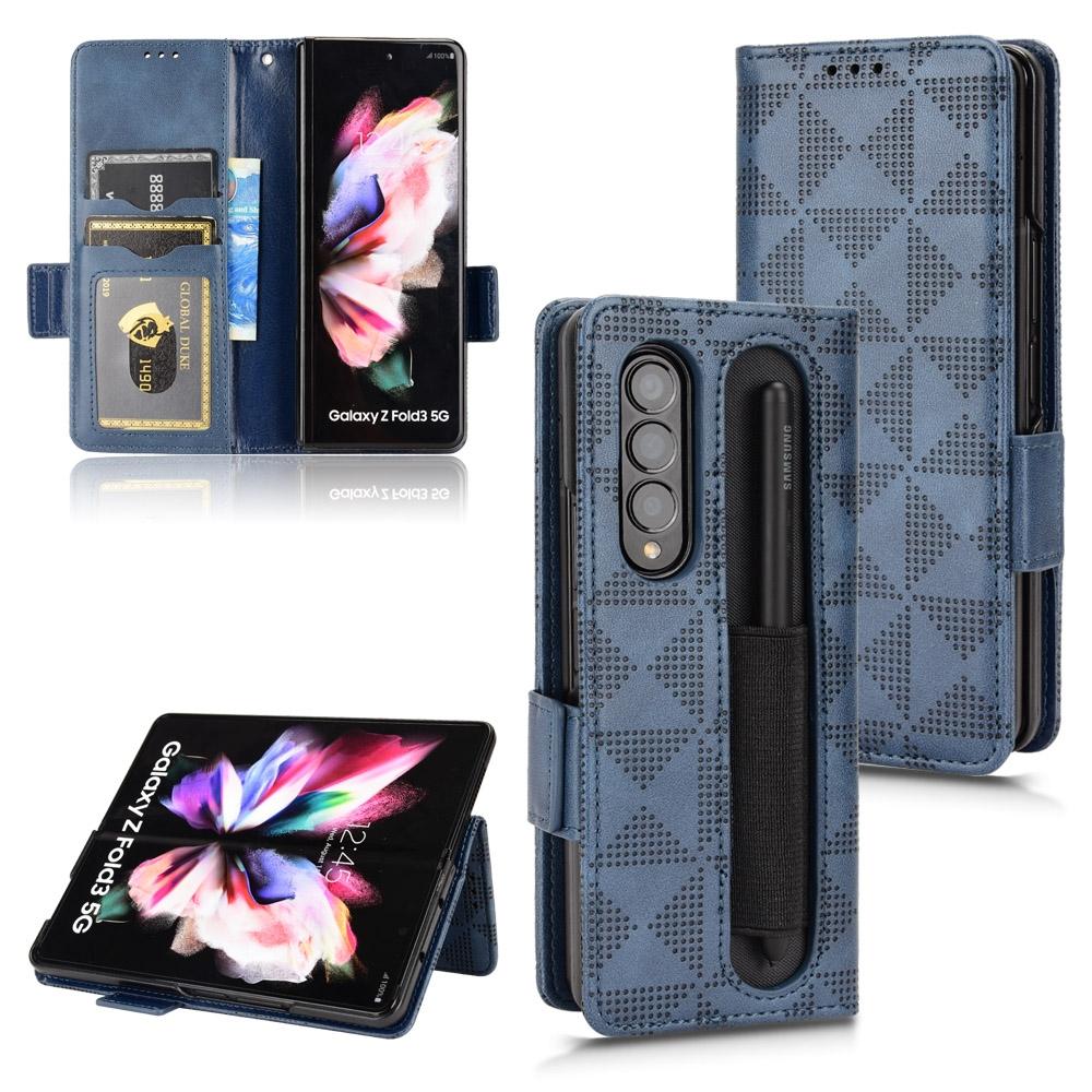 For Samsung Galaxy Z Fold4 5G Symmetrical Leather Triangle Phone Case - Blue