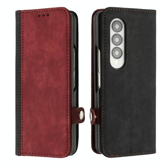 For Samsung Galaxy Z Fold4 5G Leather Phone Case With Side Buckle - Red