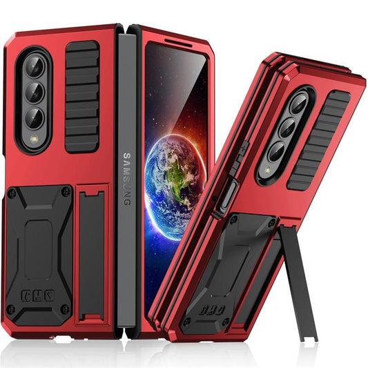 For Samsung Galaxy Z Fold4 5G Shockproof Metal Case With Holder - Red