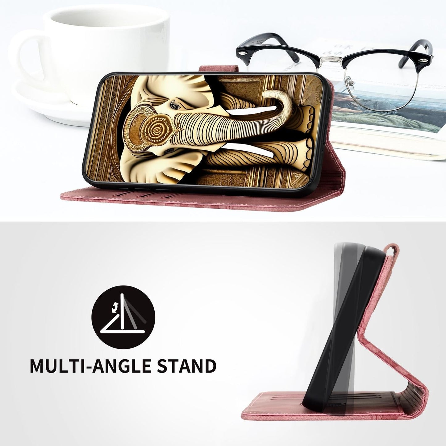 For Samsung Galaxy Z Fold4 5G Embossed Elephant Head Phone Case With Lanyard - Pink