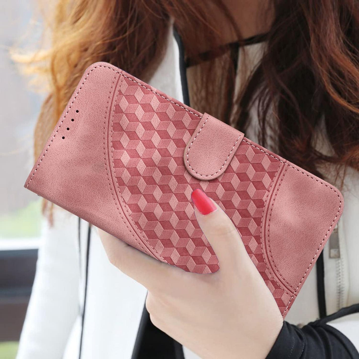 For Samsung Galaxy Z Fold4 5G Embossed Elephant Head Phone Case With Lanyard - Pink