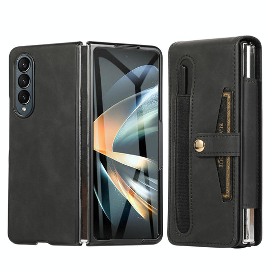 For Samsung Galaxy Z Fold4 5G Shockproof Foldable Leather Case With Stylus - Black