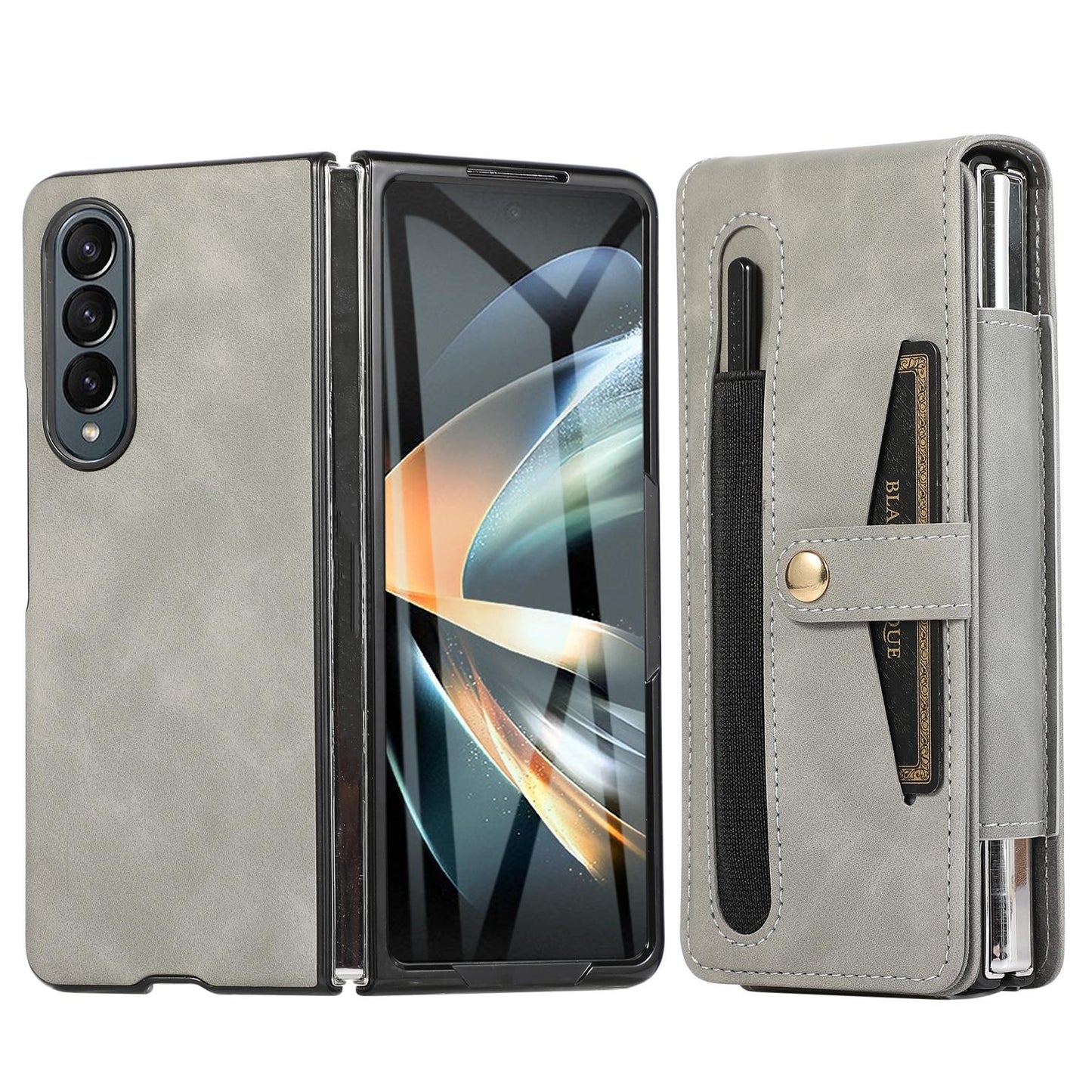 For Samsung Galaxy Z Fold4 5G Shockproof Foldable Leather Case With Stylus - Black
