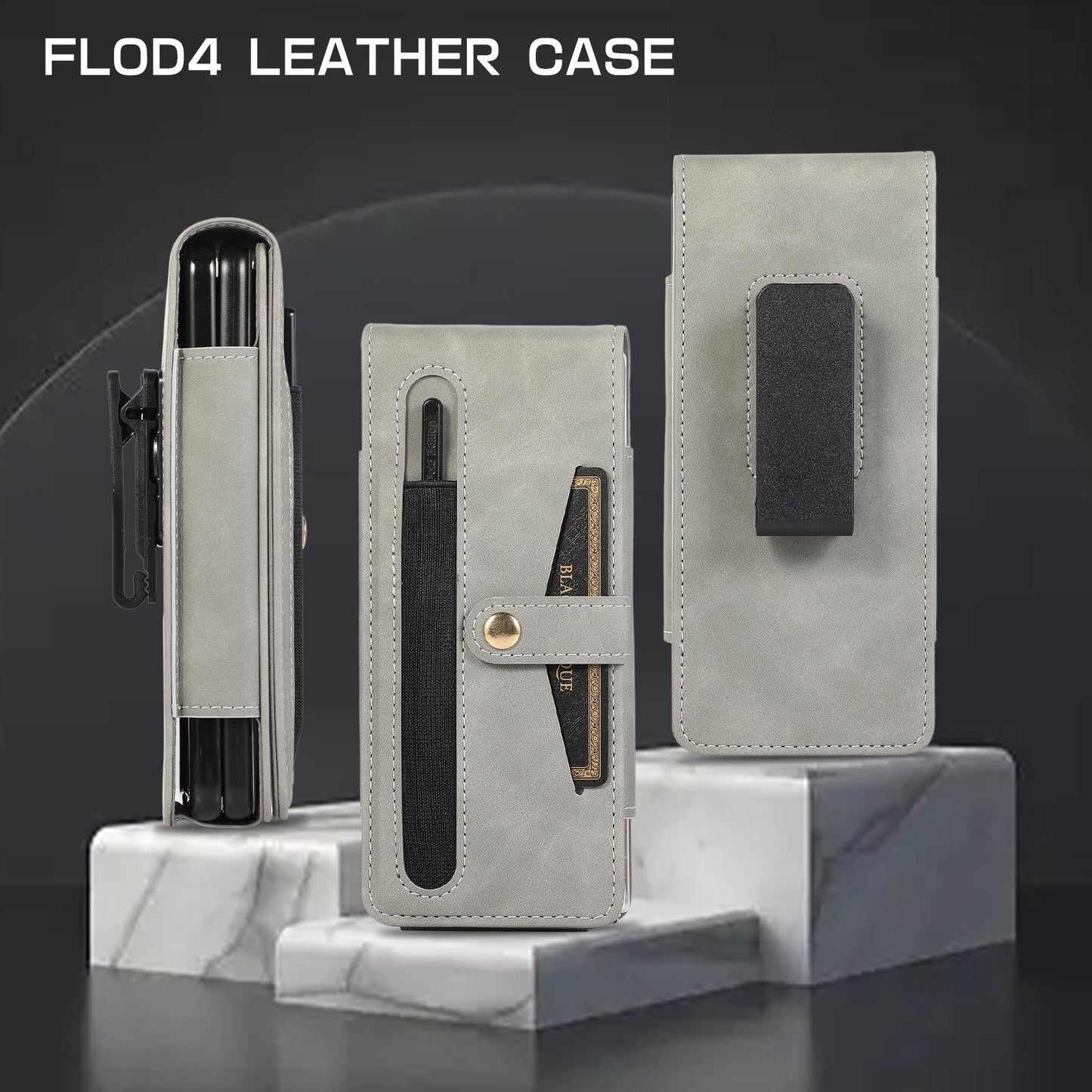 For Samsung Galaxy Z Fold4 5G Shockproof Foldable Leather Case With Stylus - Black