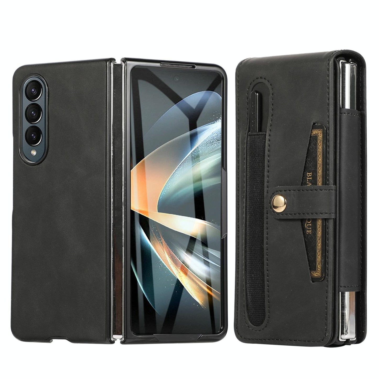 For Samsung Galaxy Z Fold4 5G Shockproof Foldable Leather Case With Stylus - Black