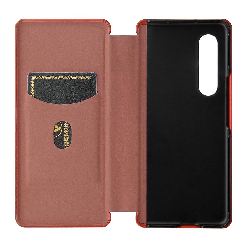 For Samsung Galaxy Z Fold4 5G Carbon Fiber Flip Leather Case - Black