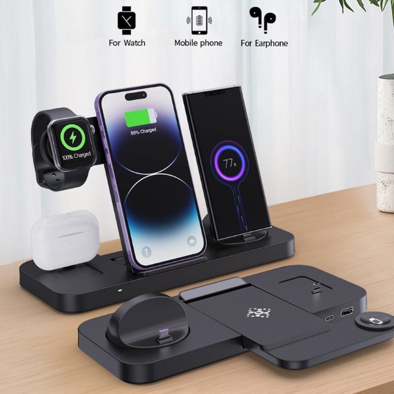6 In 1 Foldable Vertical Wireless Charger - Black