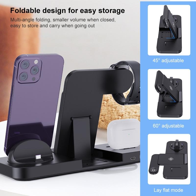 6 In 1 Foldable Vertical Wireless Charger - Black