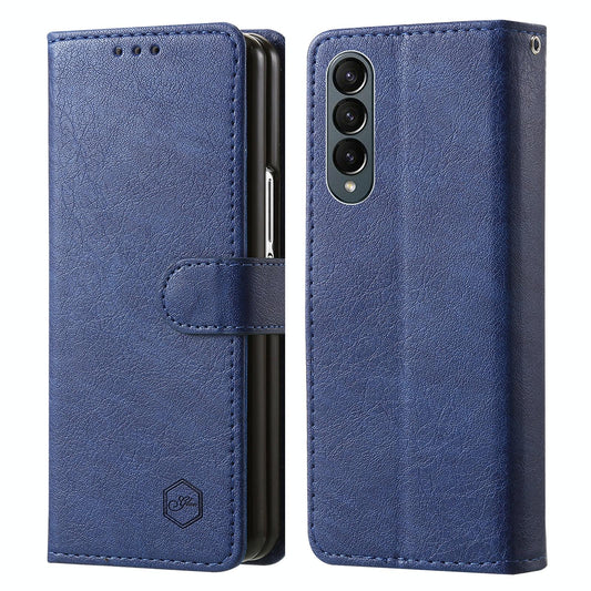 For Samsung Galaxy Z Fold4 5G Leather Texture Phone Case - Pu Tpu - Dark Blue