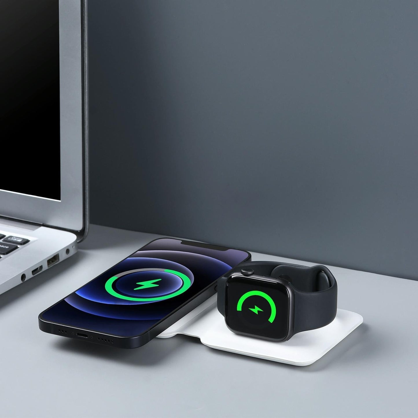 Foldable Dual Wireless Charger For Phones Iwatch Airpods - Black