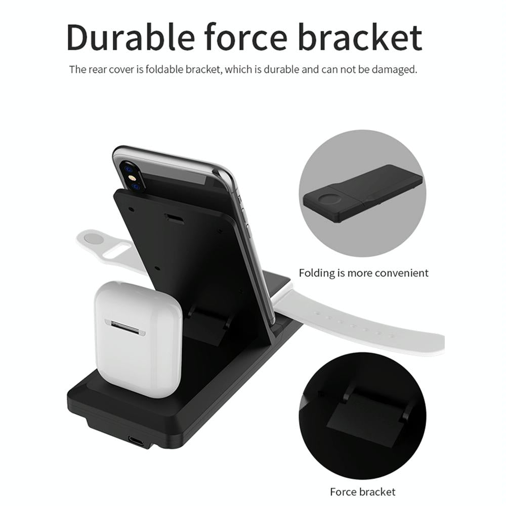 3 In 1 Foldable Wireless Charger For Iphone Iwatch Airpods - Black