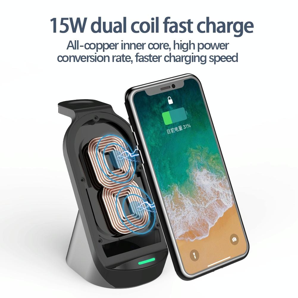 3 In 1 Wireless Charger For Iphone Apple Watch Airpods & Android Black