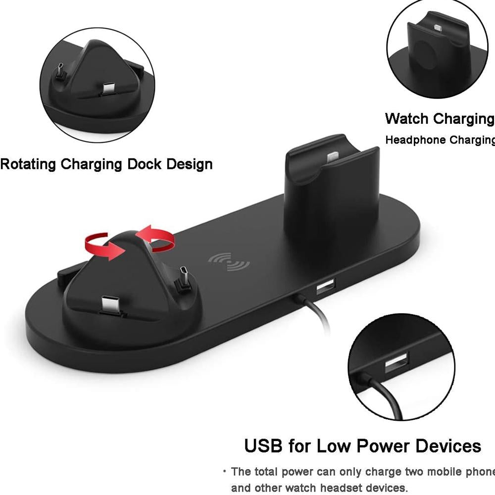 6 In 1 Wireless Charger For Iphone Apple Watch Airpods & Android - Black