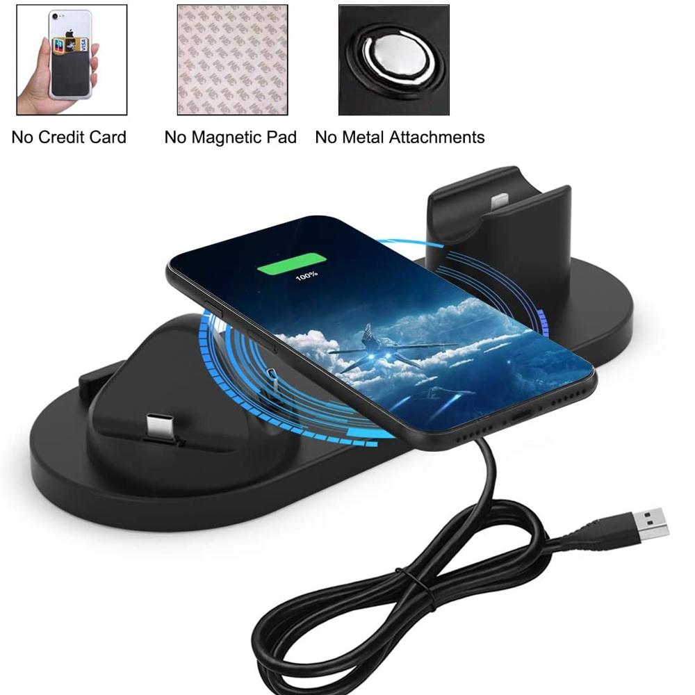 6 In 1 Wireless Charger For Iphone Apple Watch Airpods & Android - Black