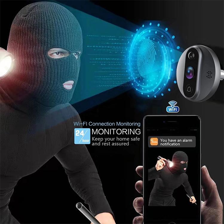 Smart Wifi Video Doorbell - 4.3 Inch Visual Peephole - Black