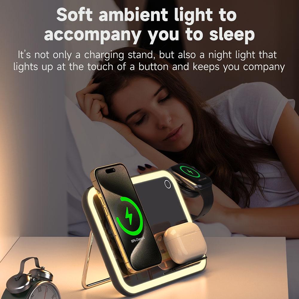 15W 3 In 1 Magnetic Led Makeup Mirror Charger - Black