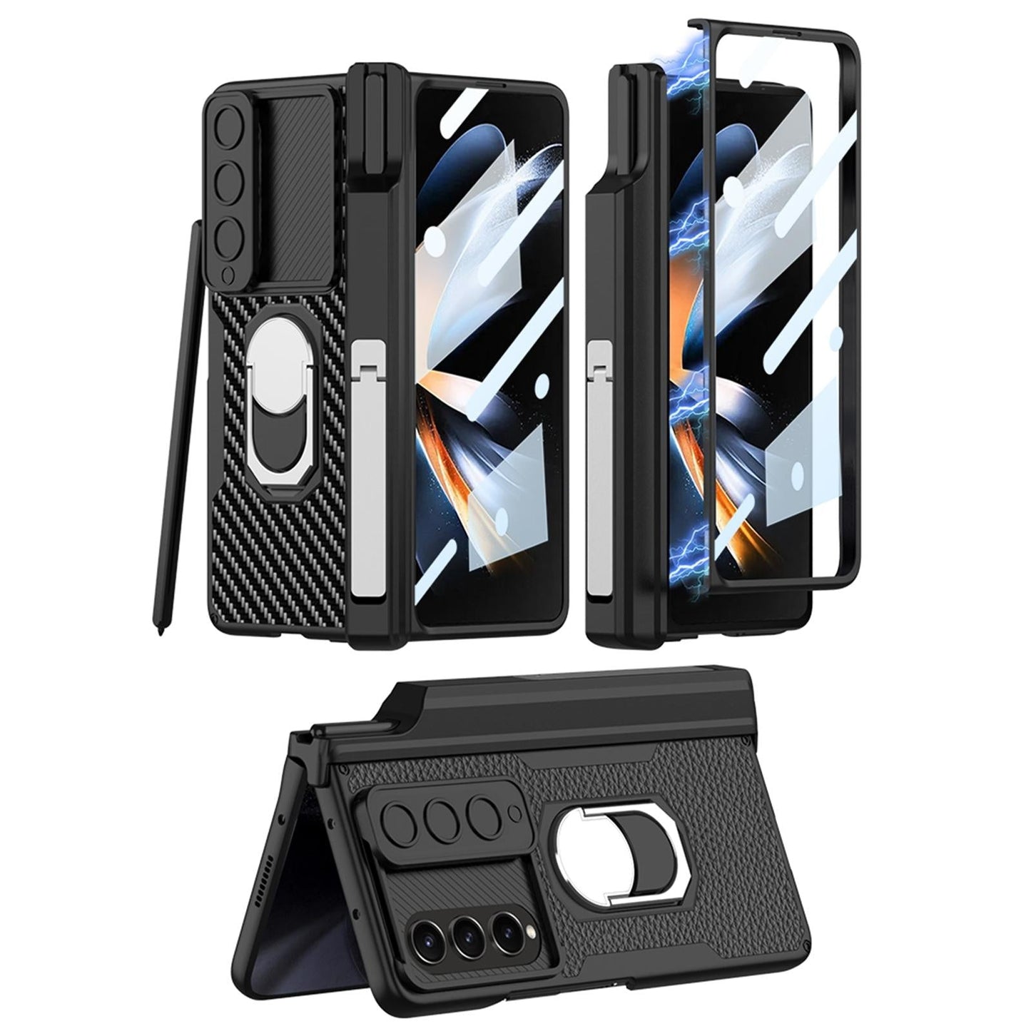 For Samsung Galaxy Z Fold4 5G Magnetic Armor Phone Case - Full Coverage - Litchi Texture