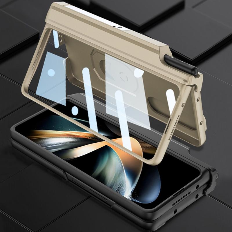 For Samsung Galaxy Z Fold4 5G Magnetic Phone Case With Pen Holder - Foldable - Champagne Gold