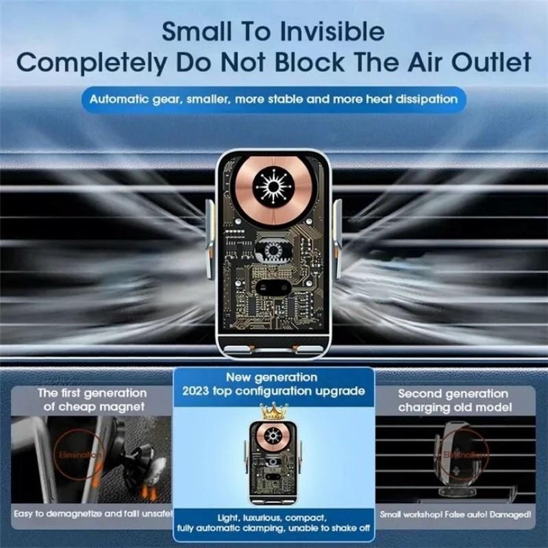 15w Fast Wireless Charger with Infrared Sensor for C10 Car Navigation - Transparent Stand - Golden