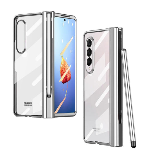 For Samsung Galaxy Z Fold4 5G Full Body Phone Case with Integrated Hinge and Pen Slot - Silver