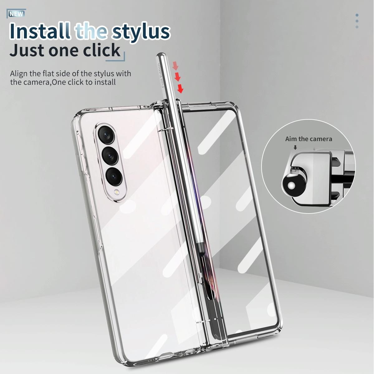 For Samsung Galaxy Z Fold4 5G Full Body Phone Case with Integrated Hinge and Pen Slot - Silver