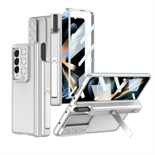 For Samsung Galaxy Z Fold4 5G Magnetic Leather Flip Case With Holder - Silver