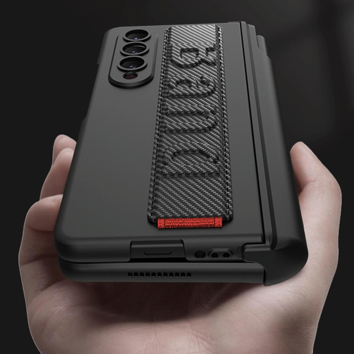 For Samsung Galaxy Z Fold4 5G Shockproof Magnetic Fold Case With Wrist Strap - Black