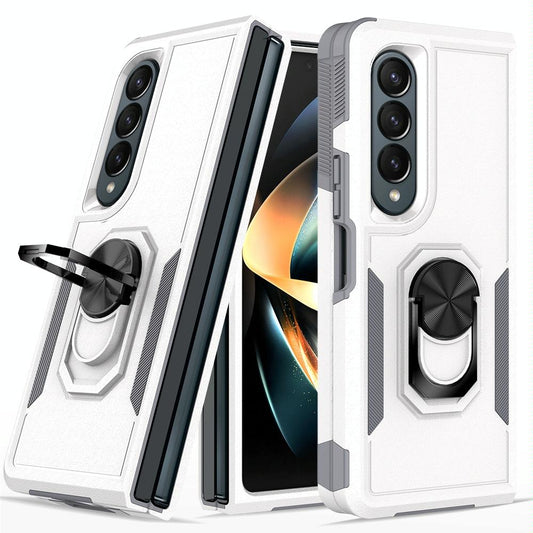 For Samsung Galaxy Z Fold4 5G Tpu Shockproof Case With Ring - 2 In 1 Design - Silver