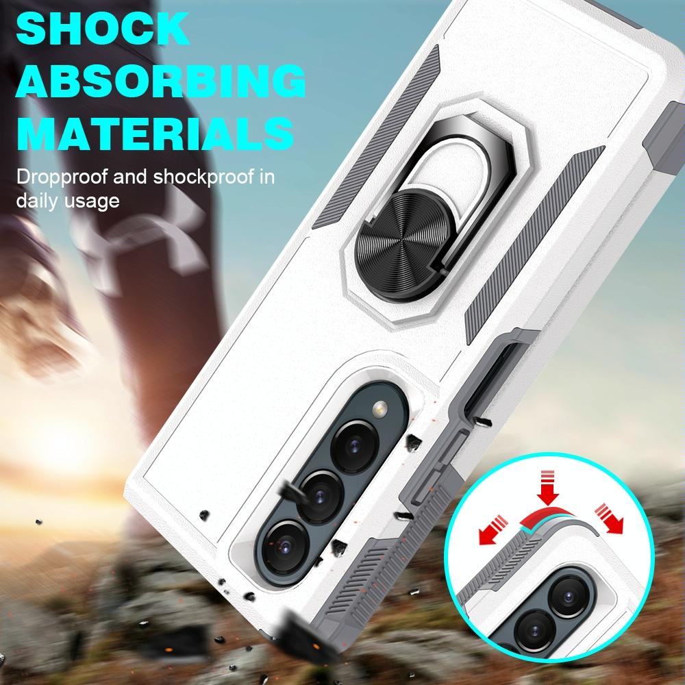 For Samsung Galaxy Z Fold4 5G Tpu Shockproof Case With Ring - 2 In 1 Design - Silver