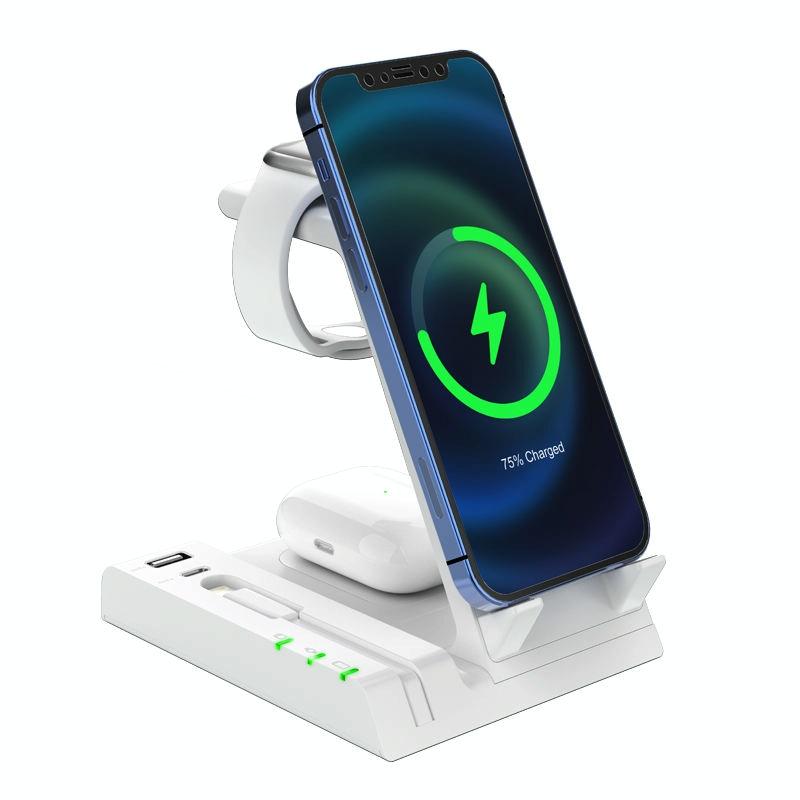 6 In 1 Wireless Charging Stand With Usb C Port & 8 Pin Cable - Grey