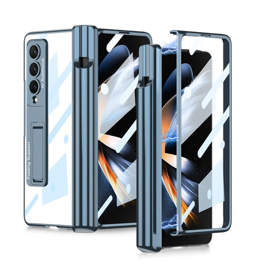 For Samsung Galaxy Z Fold4 5G Shockproof Magnetic Case With Pen Slots - Blue