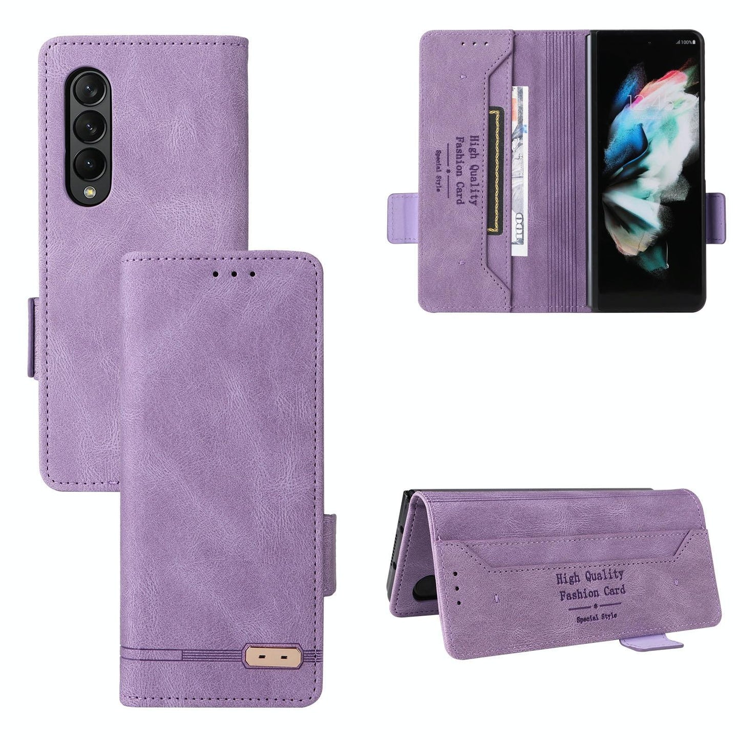 For Samsung Galaxy Z Fold4 5G Leather Flip Case With Magnetic Clasp - Purple