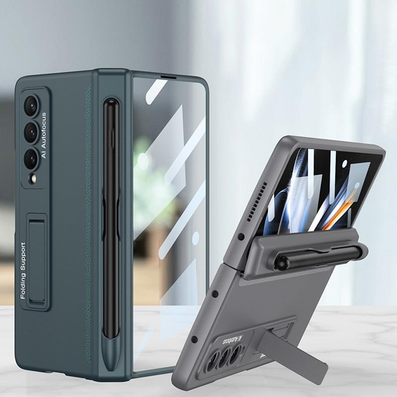 For Samsung Galaxy Z Fold4 5G Foldable Magnetic Flip Case With Holder & Pen Slot - Gkk - Silver