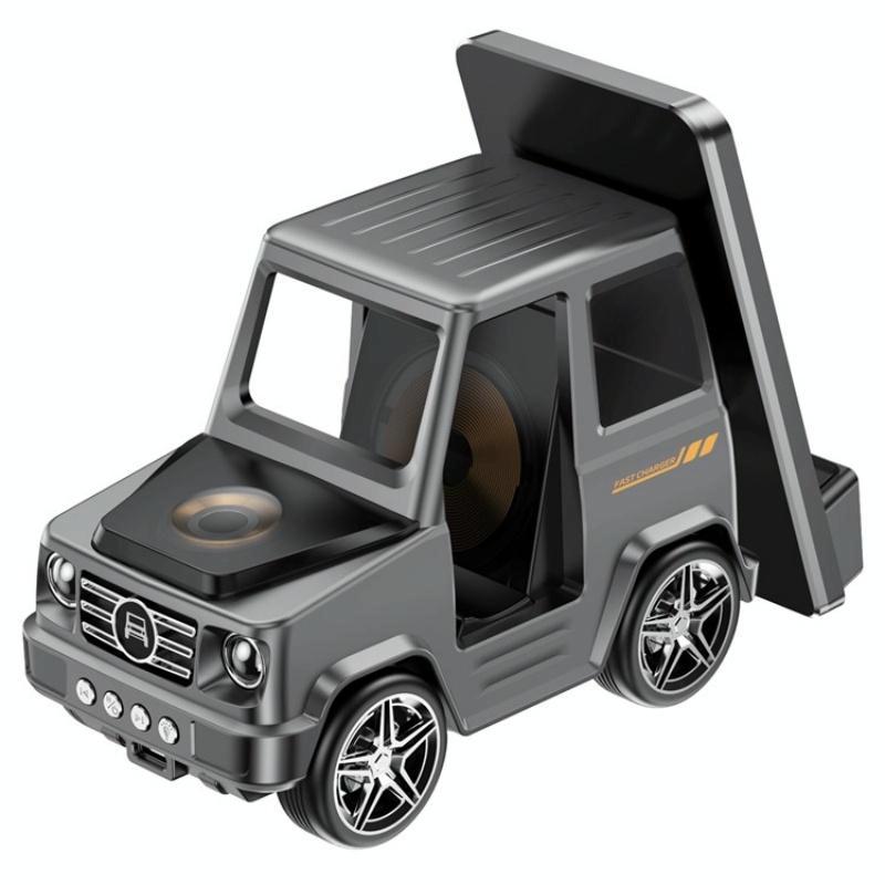 6 In 1 Car Shape Speaker With Clock & Wireless Charger - White