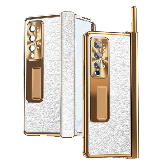 For Samsung Galaxy Z Fold4 5G Shockproof Magnetic Litchi Pattern Phone Case - Silver Gold