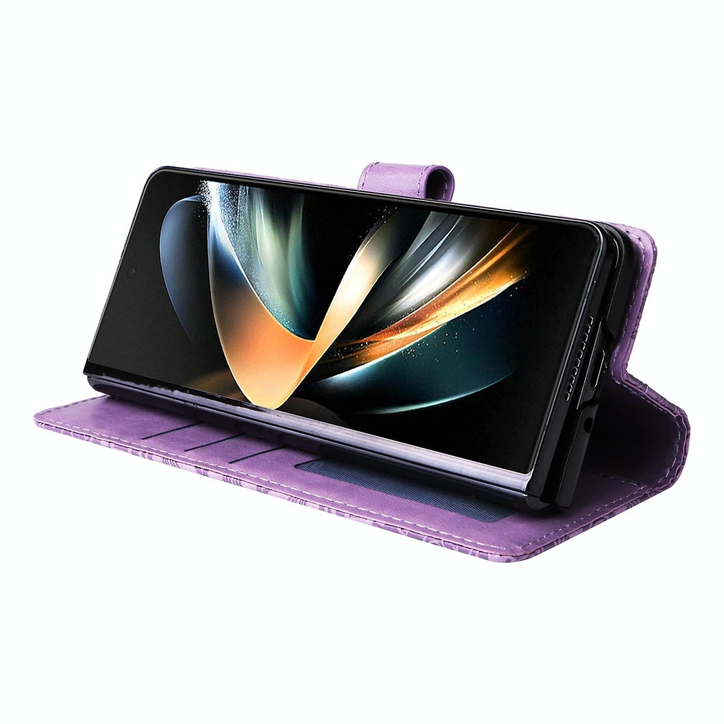 For Samsung Galaxy Z Fold4 5G Sunflower Embossed Leather Phone Case - Purple