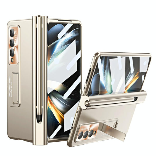 For Samsung Galaxy Z Fold4 5G Foldable Phone Case With Pen Slot - Electroplated - Gold