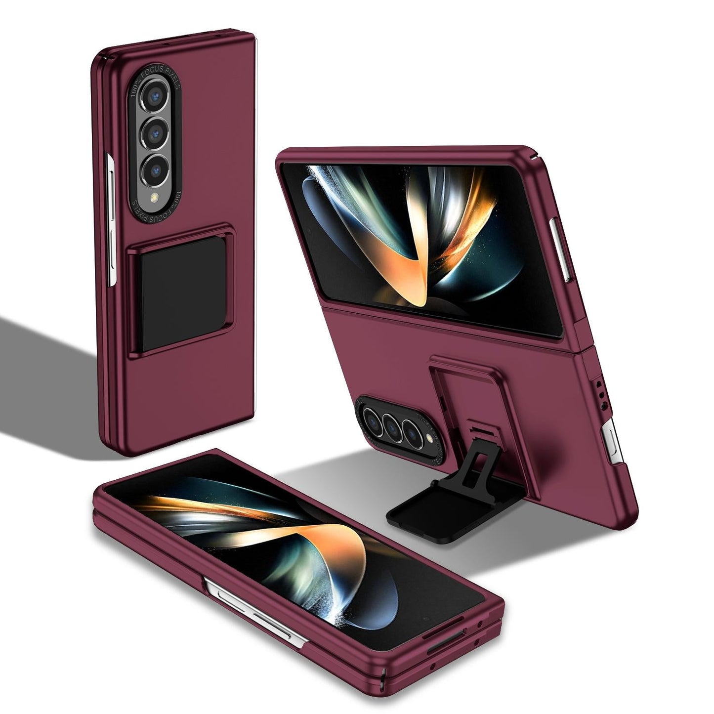 For Samsung Galaxy Z Fold4 5G Foldable 3D Design Phone Case - Wine Red