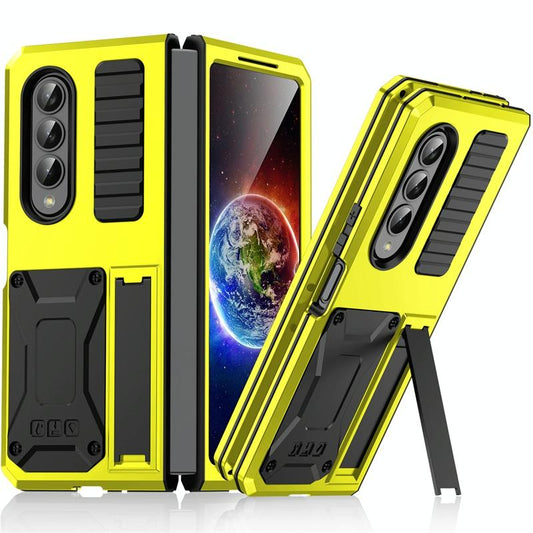 For Samsung Galaxy Z Fold4 5G Shockproof Metal Case With Holder - Yellow