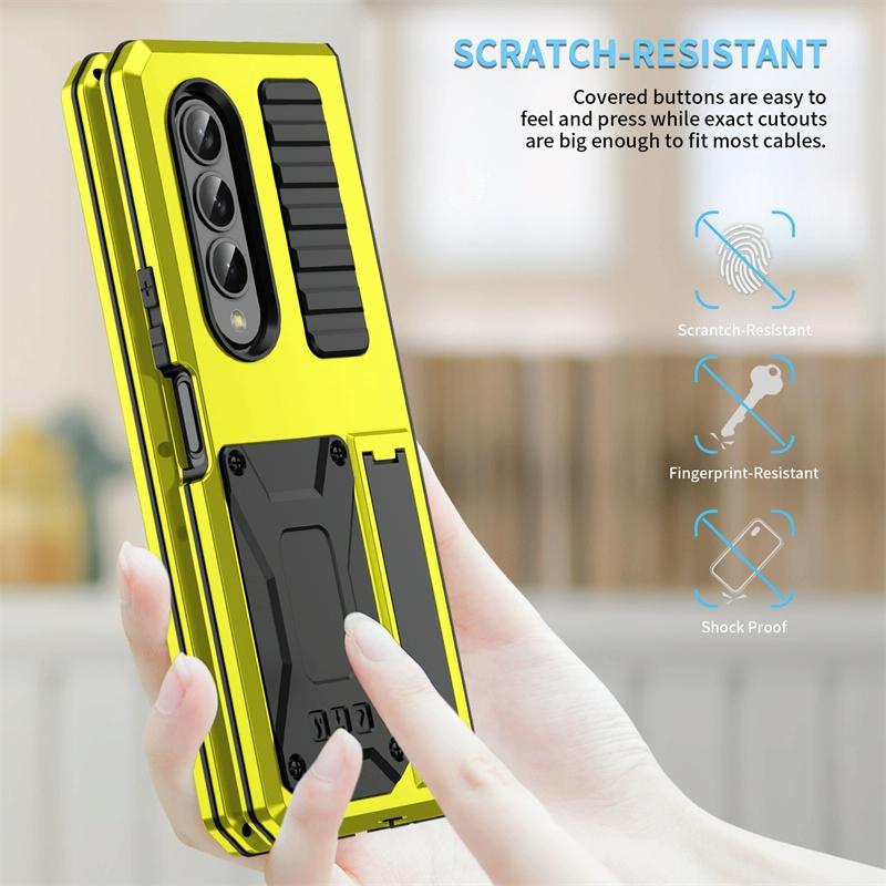 For Samsung Galaxy Z Fold4 5G Shockproof Metal Case With Holder - Yellow