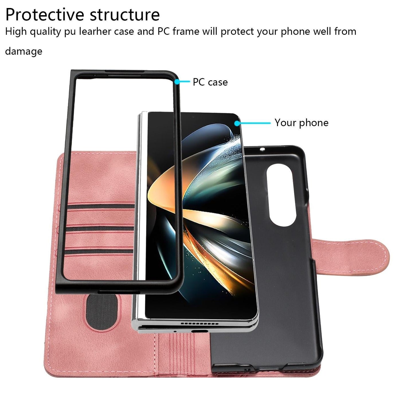 For Samsung Galaxy Z Fold4 5G Embossed Elephant Head Phone Case With Lanyard - Black